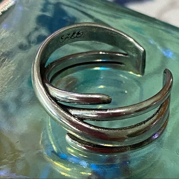 NEW Sterling Silver Abstract Open Adjustable Band Wrap Ring - Picture 1 of 4